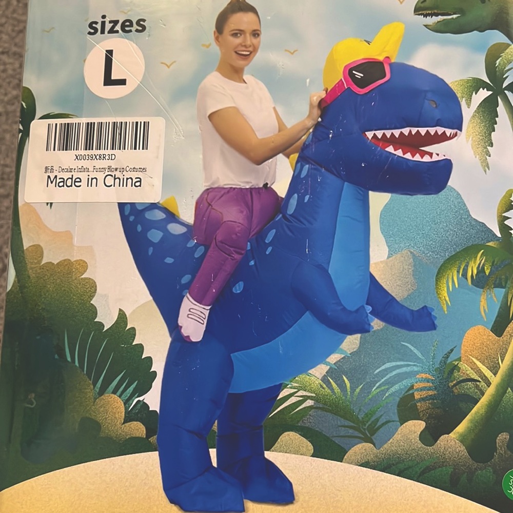 Inflatable riding dinosaur costume